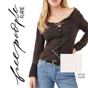 NWT *RARE* Free People Into the Night Lace-Up Cotton Long Sleeve T-Shirt XS